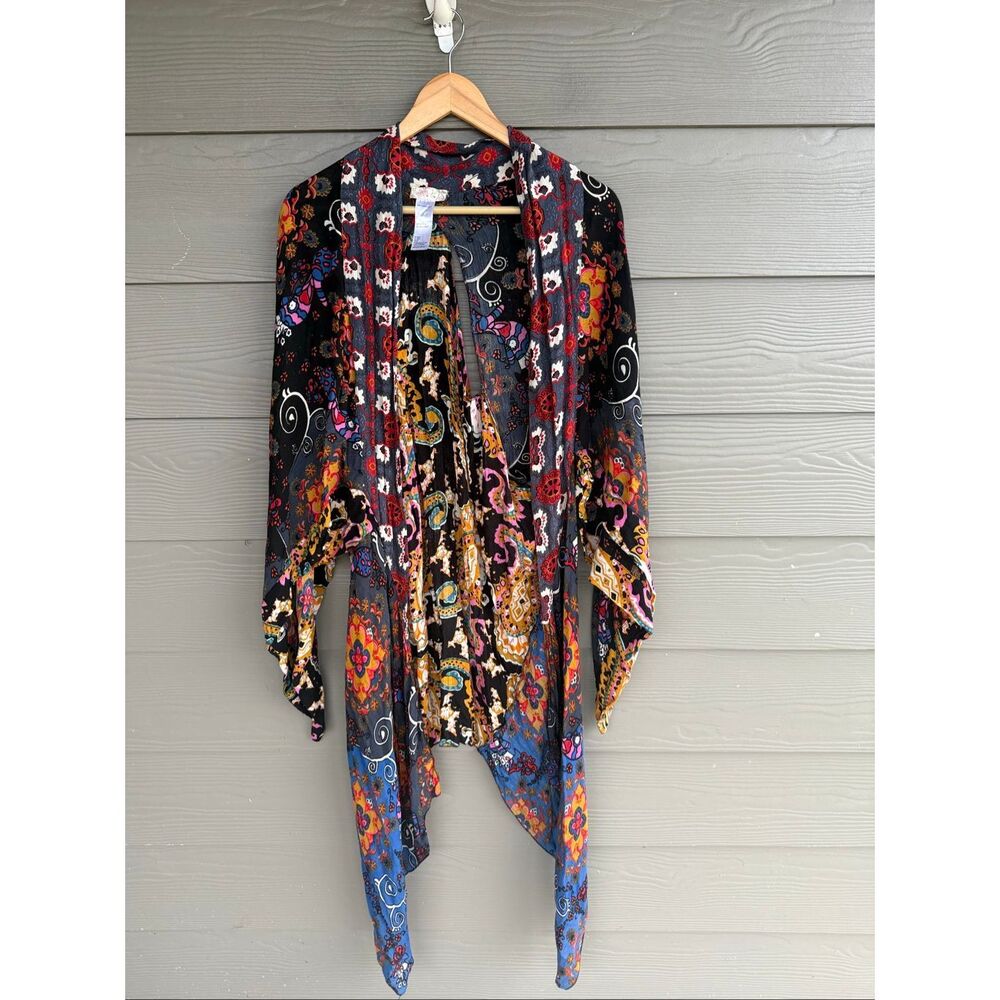 Free People Psychedelic Print Raw Hem Kimono Cardigan - Picture 2 of 6